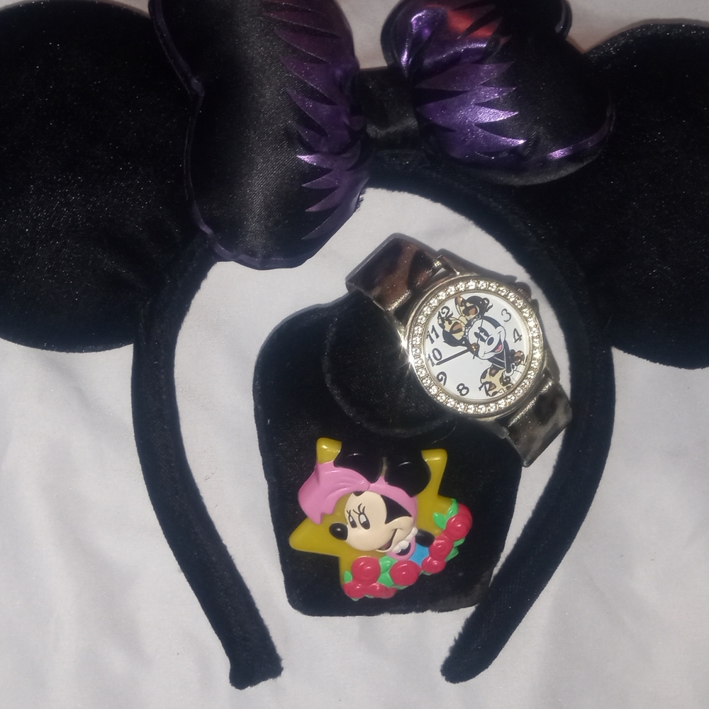 Disney Black and Purple Minnie Mouse Headband and Watch Set